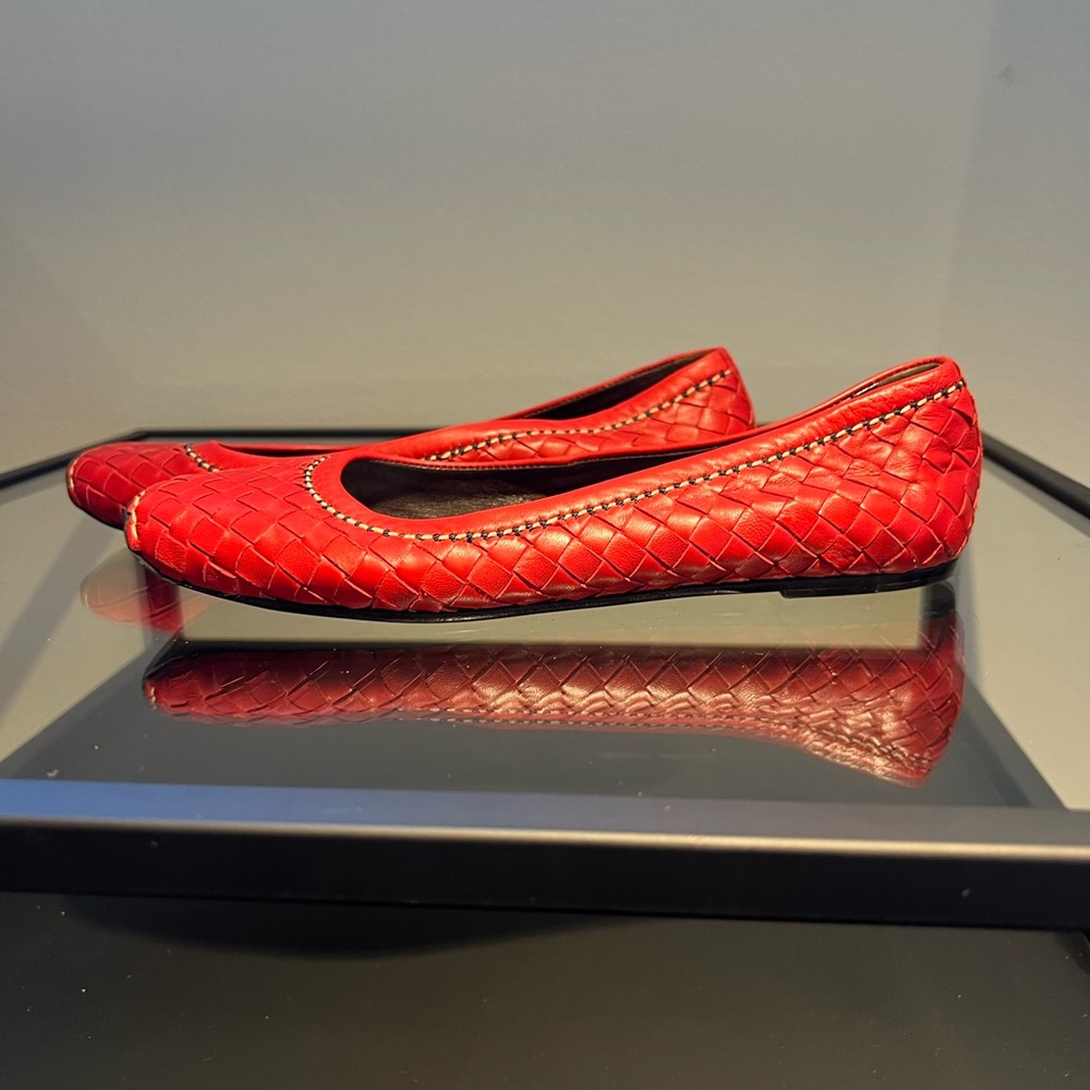 Bottega Veneta Red Quilted Ballet Flat